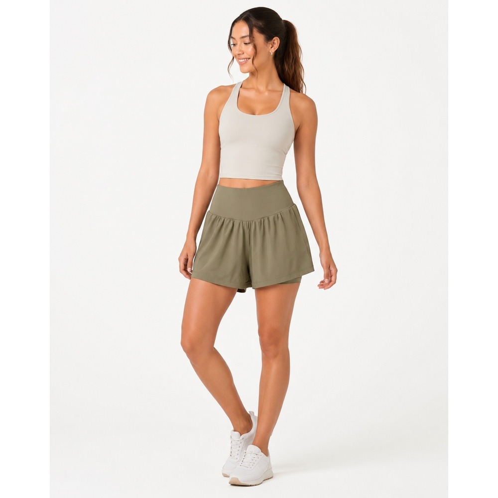 Halara Women XS Olive Green High Waisted 2-in-1 Flowy Athletic Shorts Pockets